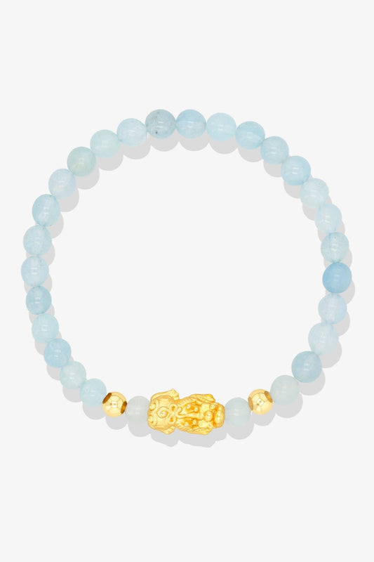 Aquamarine Unlimited Prosperity 18K Gold Vermeil Pixiu Feng Shui Bracelet - Eat.Read.Love.