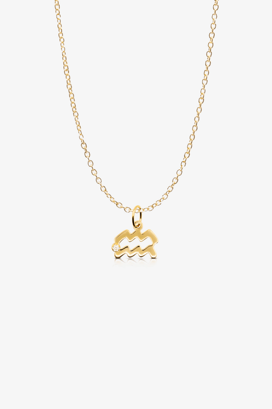 Aquarius 14k Pure Gold Necklace With Diamond - Eat.Read.Love.