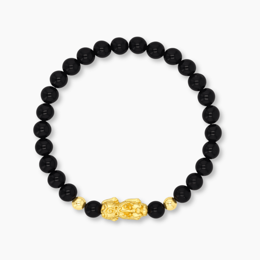 Black Obsidian 18K REAL Gold Pixiu Feng Shui Bracelet - Eat.Read.Love.