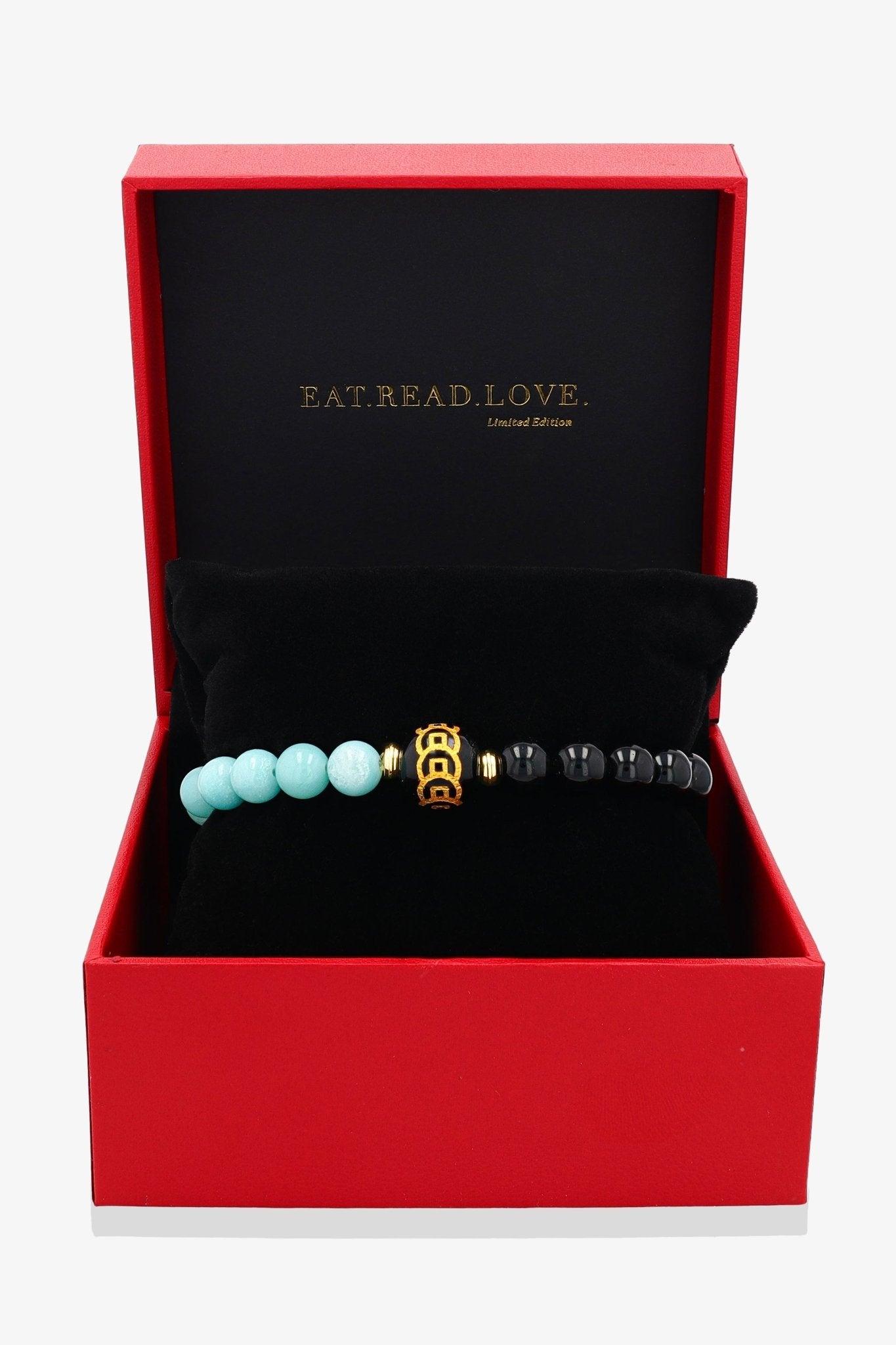 Black Obsidian and Amazonite Money Coin Bracelet - Attract Balance - Eat.Read.Love.