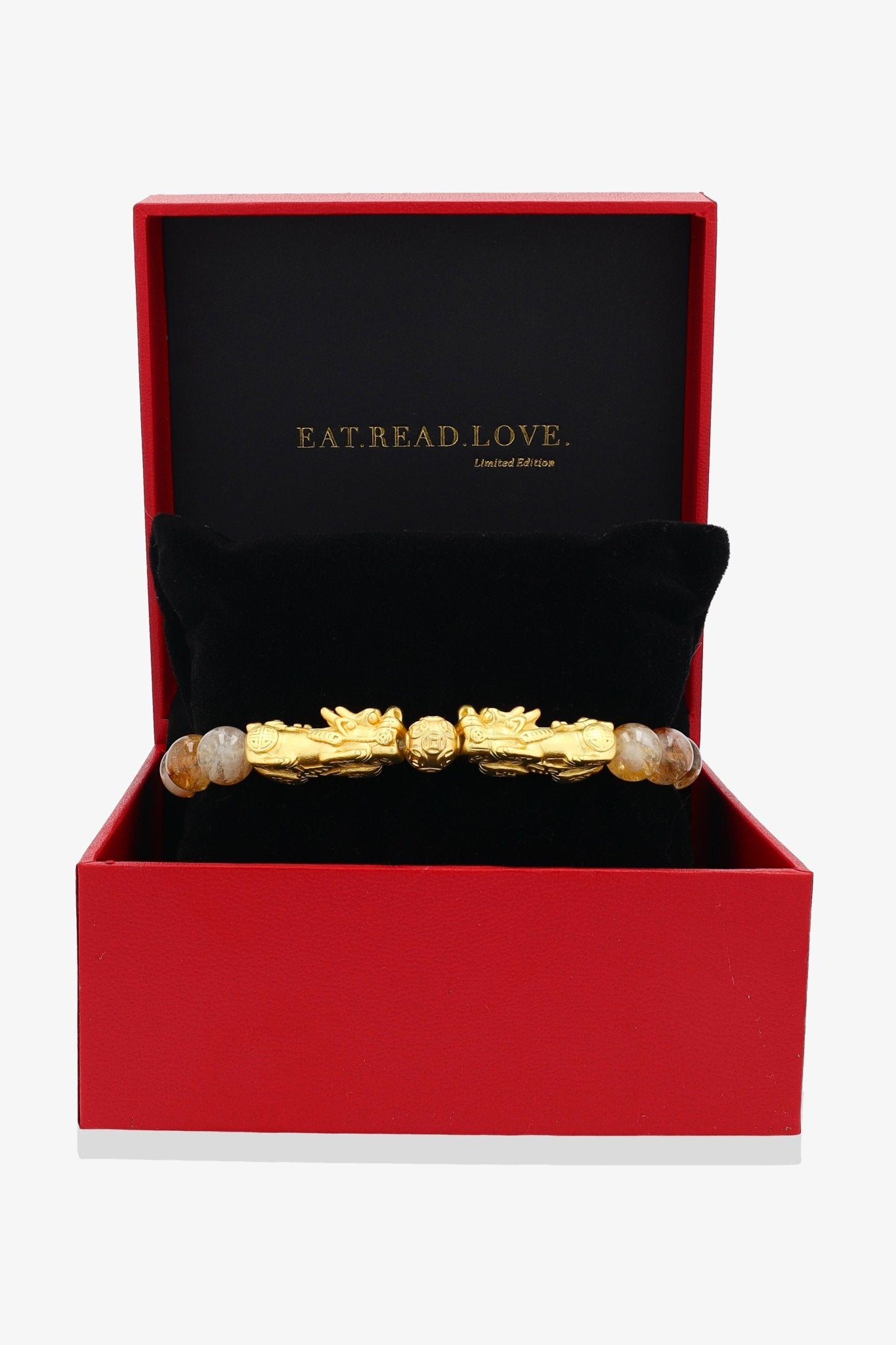 Black Obsidian and Citrine 18k Gold Vermeil Double Pixiu Feng Shui Bracelet - Eat.Read.Love.