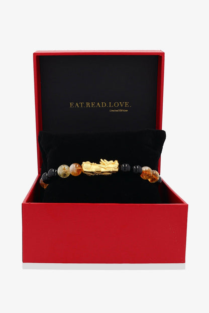 Black Obsidian and Citrine 18k Gold Vermeil Pixiu Feng Shui Bracelet - Eat.Read.Love.