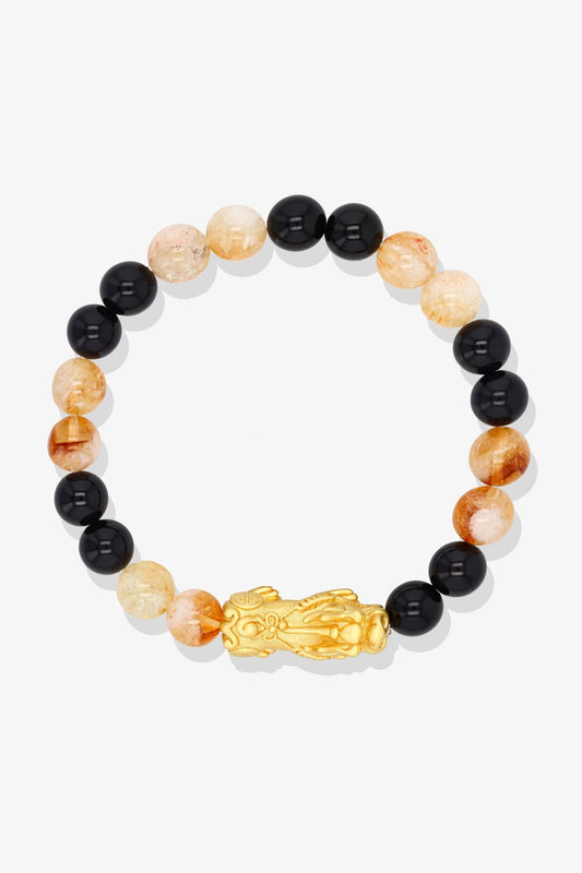 Black Obsidian and Citrine 18k Gold Vermeil Pixiu Feng Shui Bracelet - Eat.Read.Love.