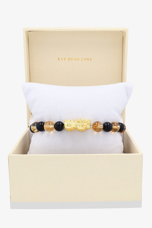 Black Obsidian and Citrine 18k Gold Vermeil Pixiu Luck Bracelet - Eat.Read.Love.