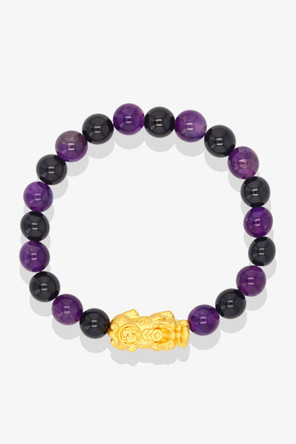 Black Obsidian and Citrine 18k Gold Vermeil Pixiu Luck Bracelet - Eat.Read.Love.