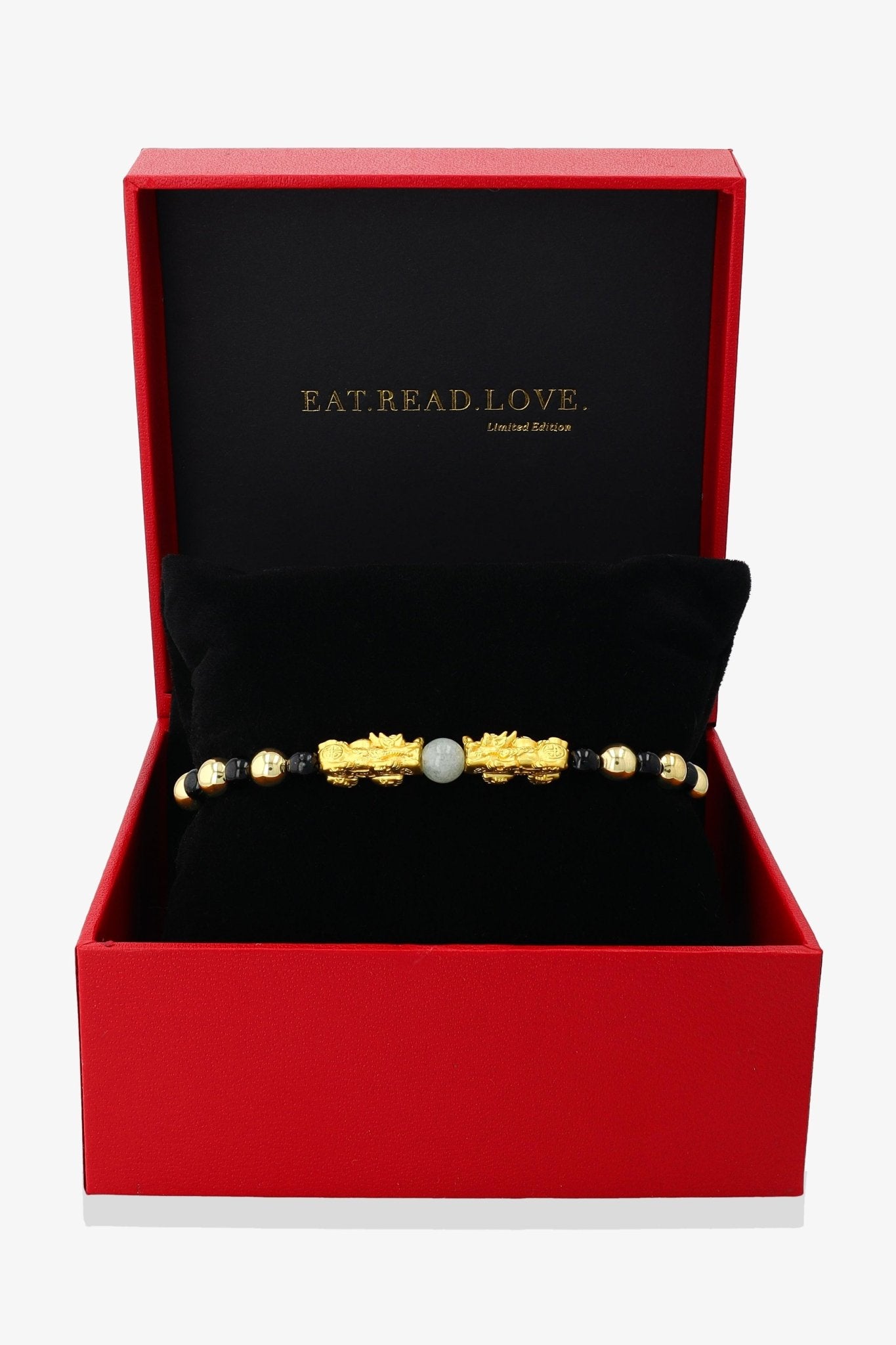 Black Obsidian and Jade Gold Vermeil Mini Pixiu Feng Shui Bracelet - Eat.Read.Love.