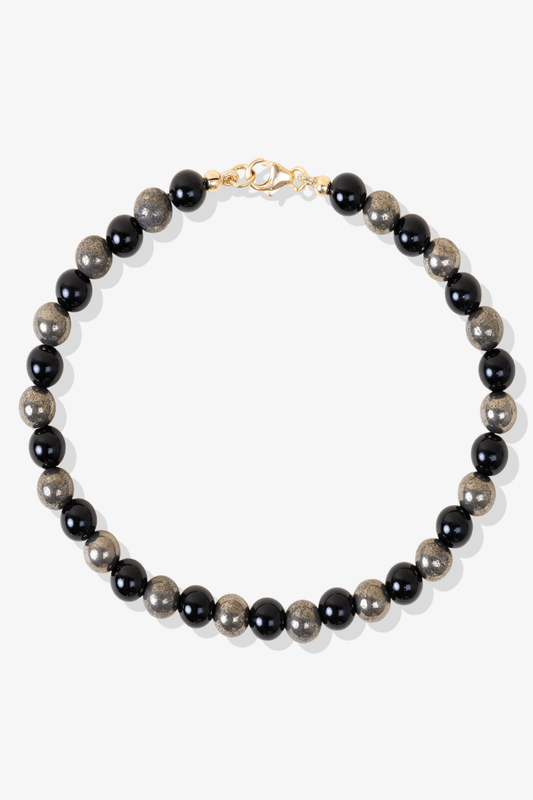 Black Obsidian and Pyrite Gold Vermeil Bracelet - Protect Your Wealth - Eat.Read.Love.