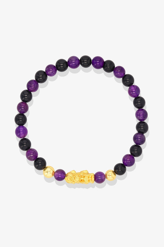 Black Obsidian and Tigers Eye Unlimited Luck 18K Gold Vermeil Pixiu Feng Shui Bracelet - Eat.Read.Love.