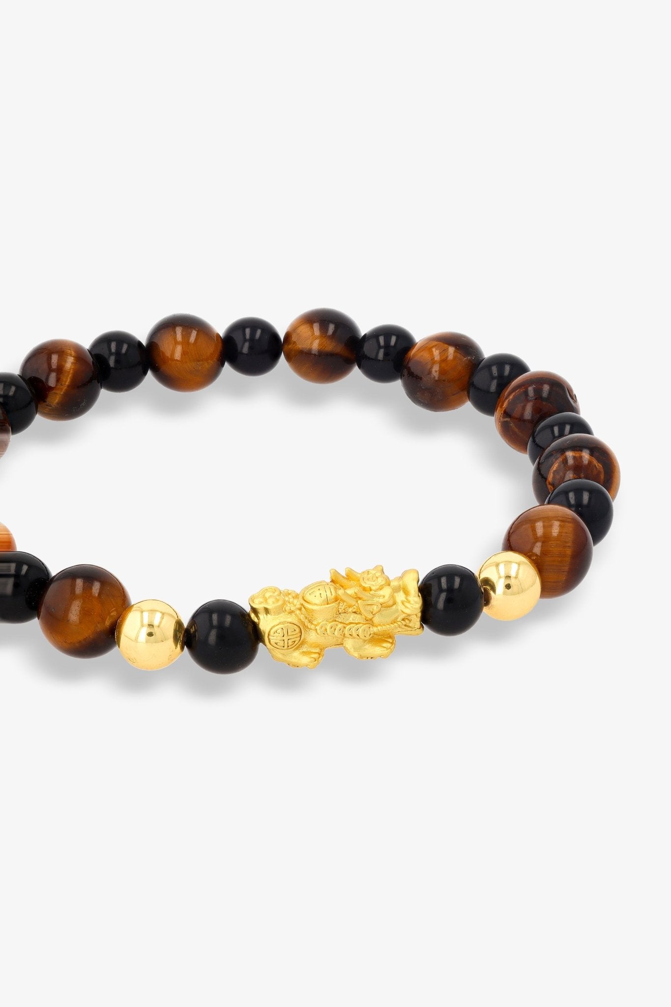 Black Obsidian and Tigers Eye Unlimited Luck 18K Gold Vermeil Pixiu Feng Shui Bracelet - Eat.Read.Love.