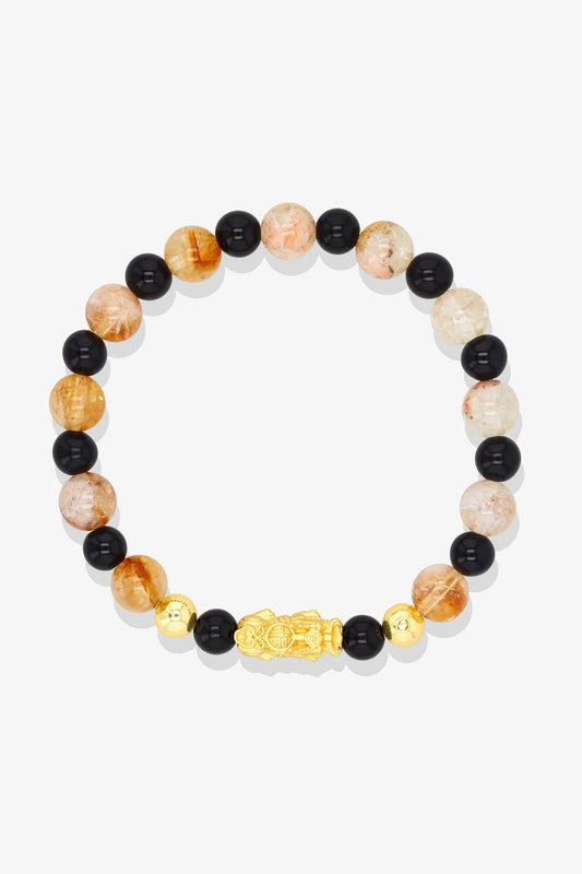 Black Obsidian and Tigers Eye Unlimited Luck 18K Gold Vermeil Pixiu Feng Shui Bracelet - Eat.Read.Love.