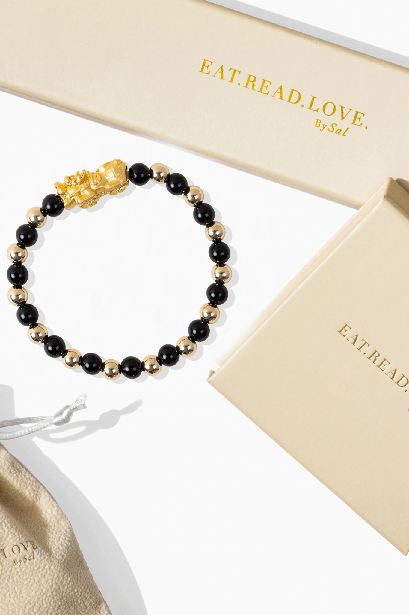 Black Obsidian Infinite Fortune 18k Gold Vermei Pixiu Feng Shui Bracelet - Eat.Read.Love.