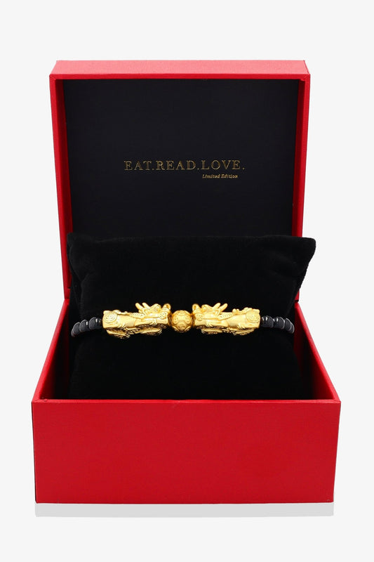 Black Obsidian Mega Money 18k Gold Vermeil Pixiu Feng Shui Bracelet - Eat.Read.Love.