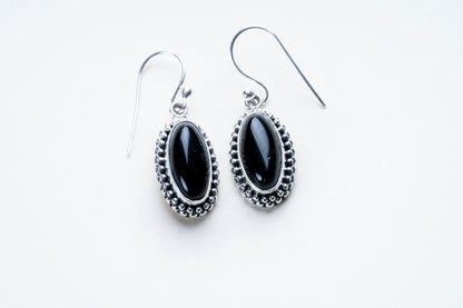 Black Obsidian Oval Cut Sterling Silver Earrings - Eat.Read.Love.