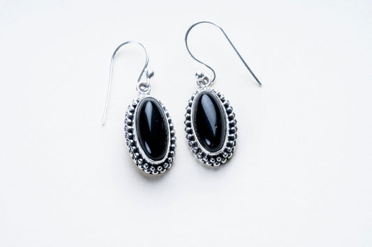 Black Obsidian Oval Cut Sterling Silver Earrings - Eat.Read.Love.