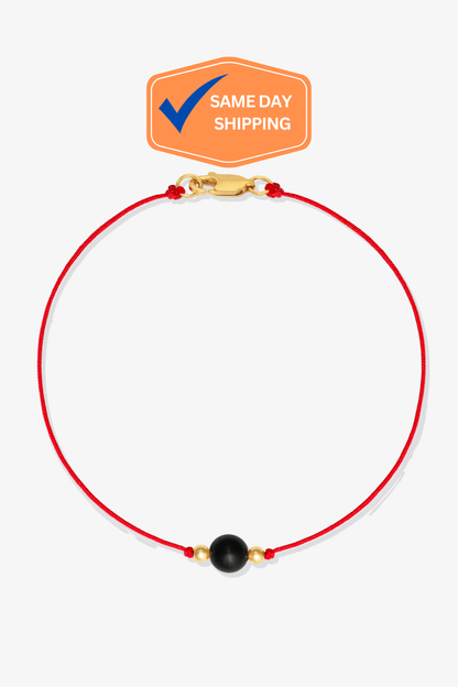 Black Obsidian Red Thread Bracelet With Real Gold - Eat.Read.Love.