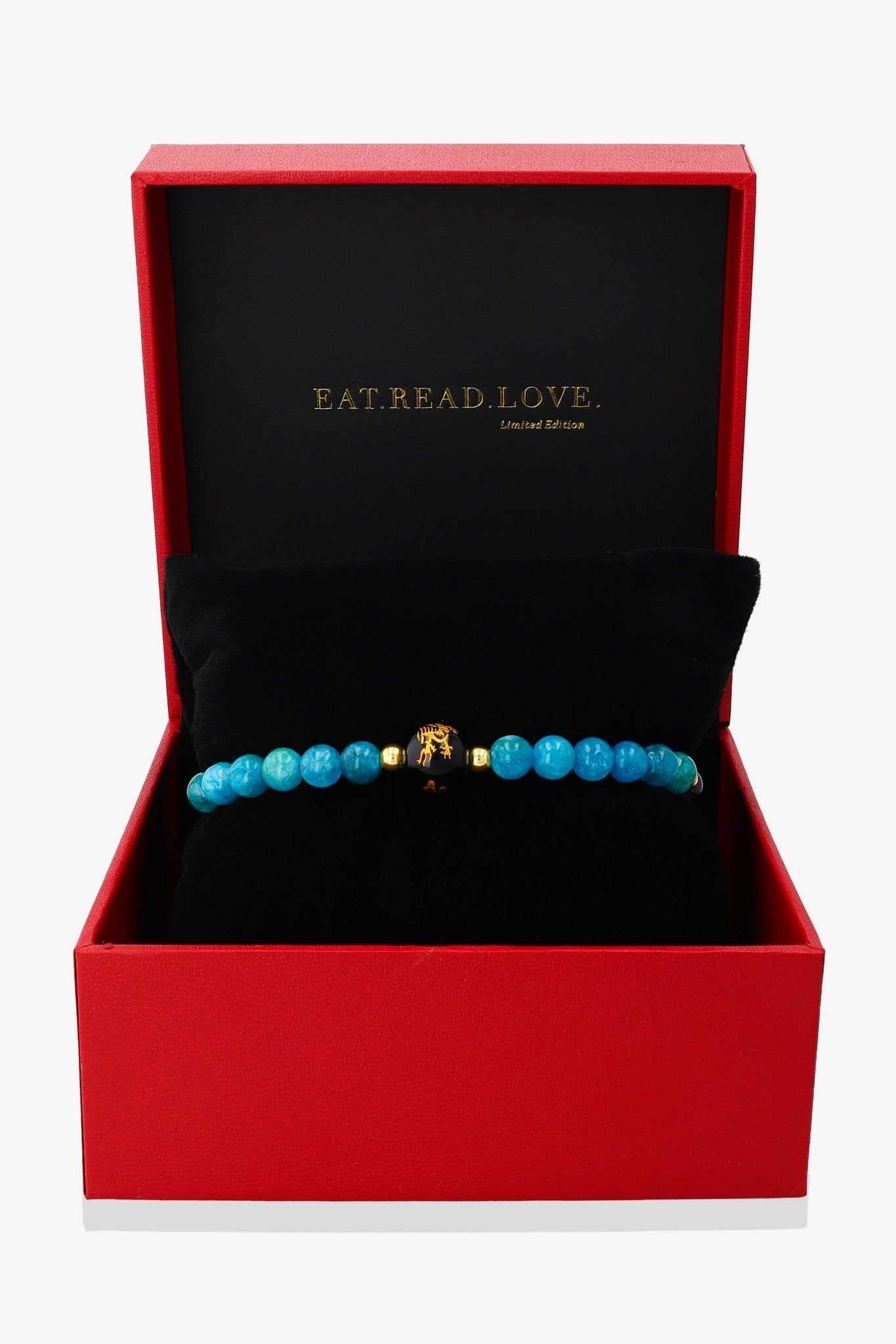 Blue Apatite and Black Obsidian Lucky Dragon Feng Shui Bracelet REAL Gold - Expression - Eat.Read.Love.