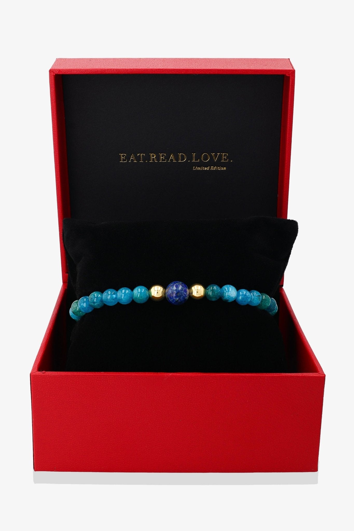 Blue Apatite and Lapis Lazuli Bracelet with REAL Gold - Everlasting Wisdom - Eat.Read.Love.