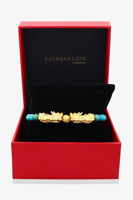 Blue Apatite Mega Money 18k Gold Vermeil Pixiu Feng Shui Bracelet - Eat.Read.Love.