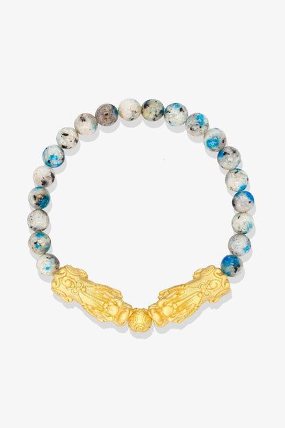 Blue Apatite Mega Money 18k Gold Vermeil Pixiu Feng Shui Bracelet - Eat.Read.Love.