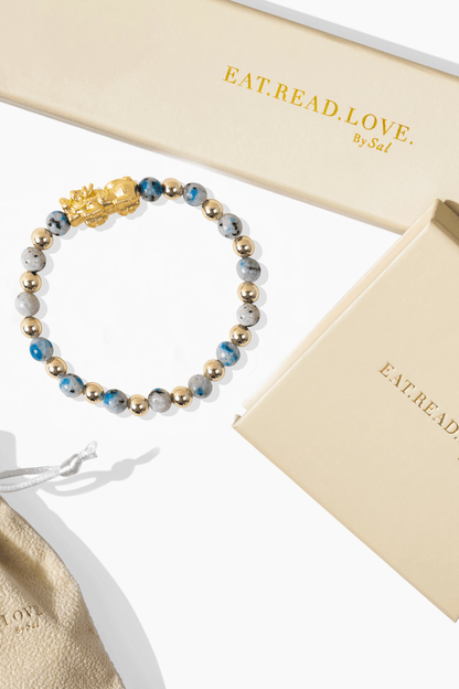 Blue Kyanite Infinite Fortune 18k Gold Vermei Pixiu Feng Shui Bracelet - Eat.Read.Love.