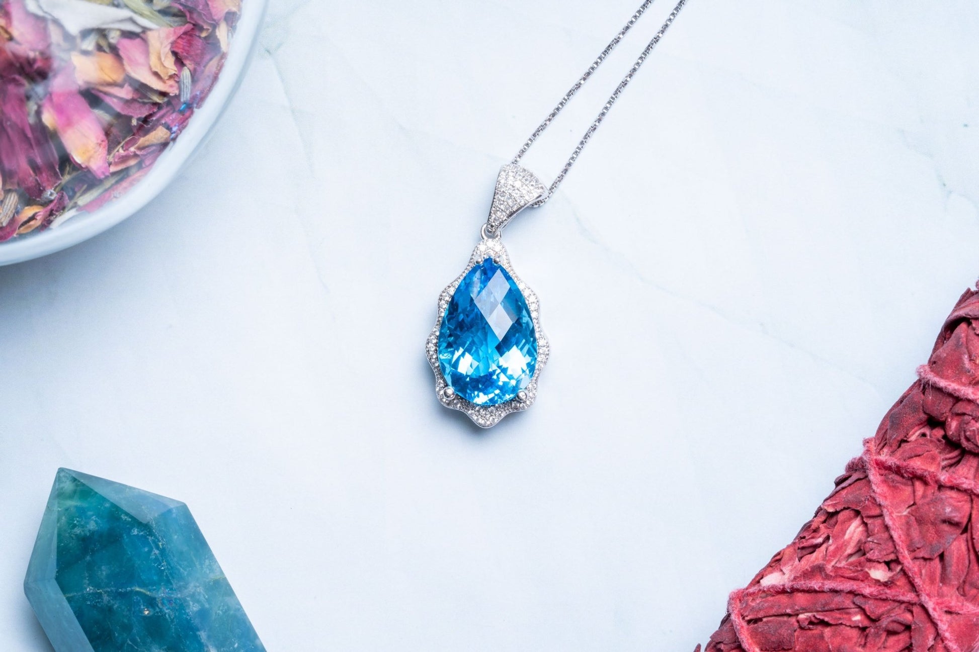 Blue Topaz Faceted Sterling Silver Pendant - Eat.Read.Love.