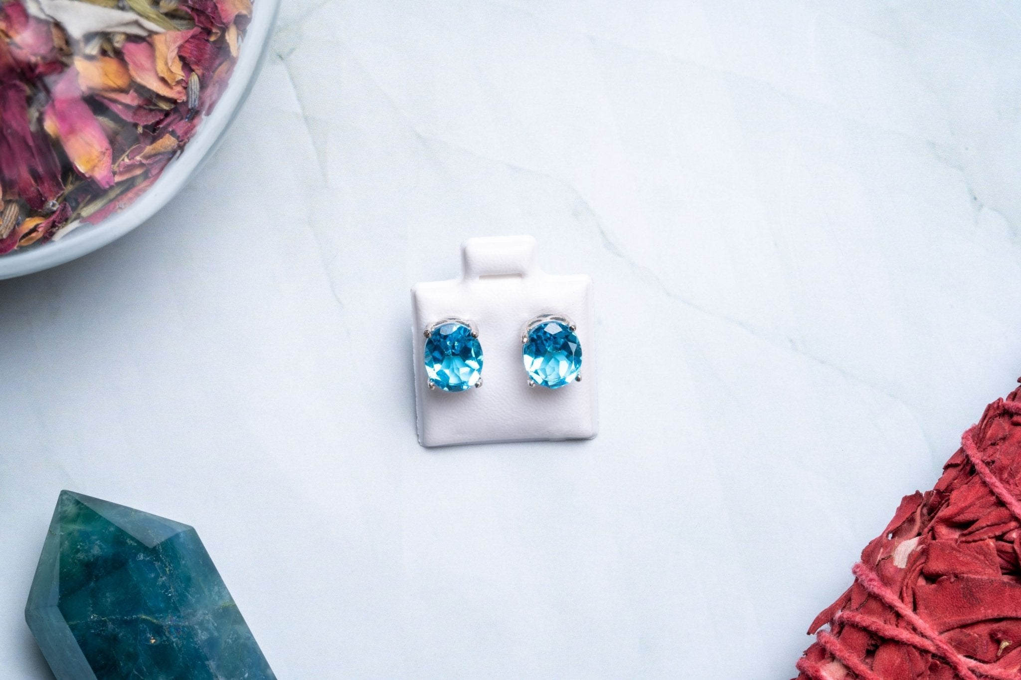 Blue Topaz Large Stud Earrings - Eat.Read.Love.