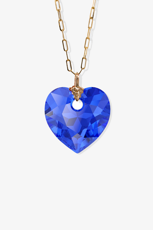 Swarovski Xilion Saphire Blue Crystal Heart with REAL 14k Gold Paperclip Necklace