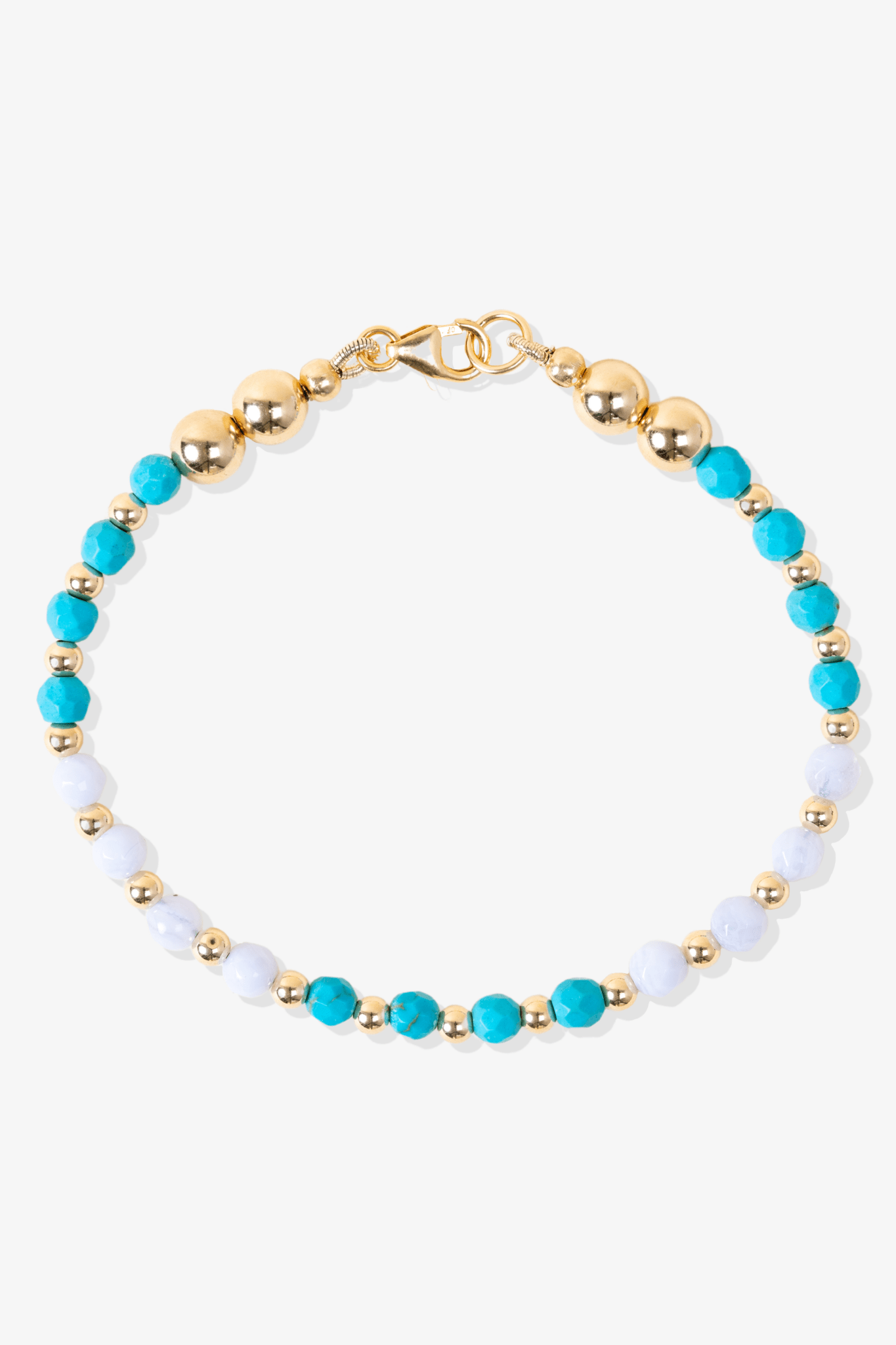 Calming Spiritual Bracelet with REAL Gold - Blue Lace Agate and Turquoise - Eat.Read.Love.