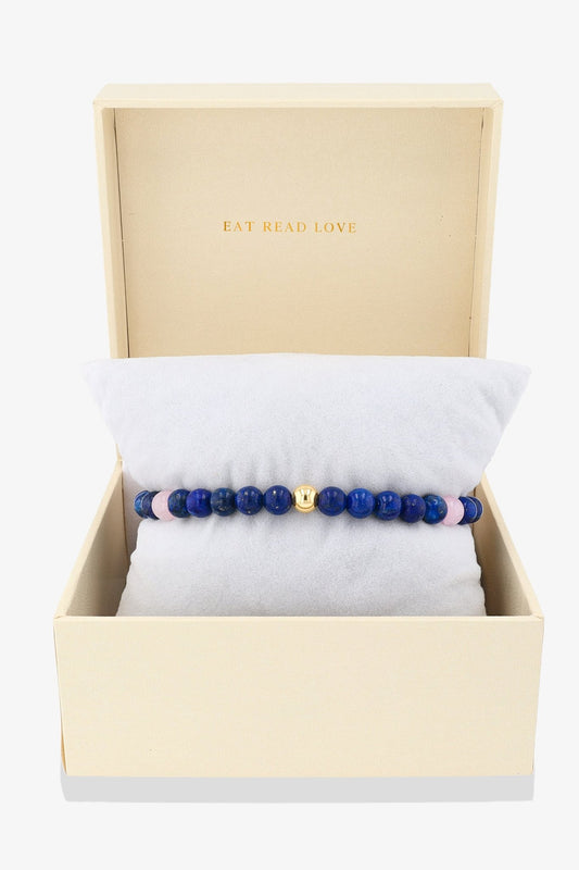 Cancer Lapis Lazuli and Rose Quartz Crystal Bracelet with REAL Gold - Eat.Read.Love.