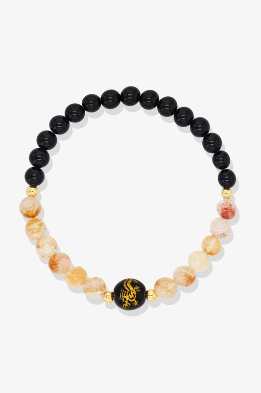 Carnelian and Black Obsidian Lucky Dragon Feng Shui Bracelet REAL Gold - Vitality - Eat.Read.Love.