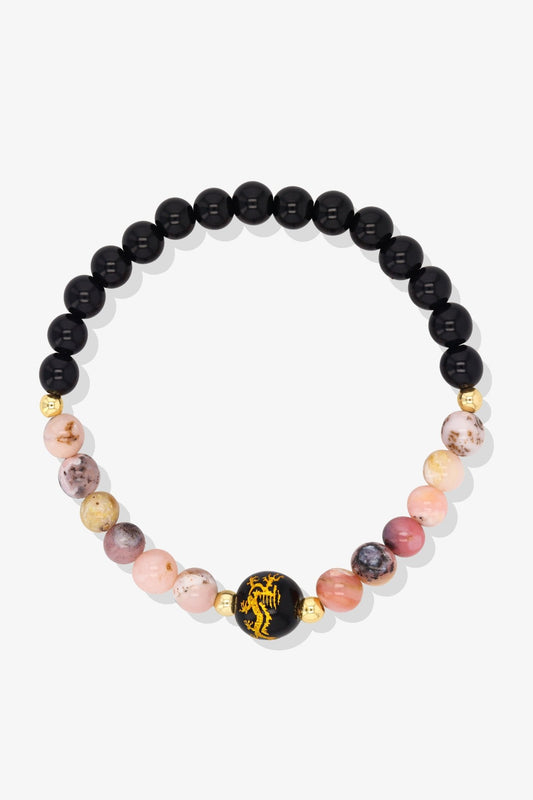 Carnelian and Black Obsidian Lucky Dragon Feng Shui Bracelet REAL Gold - Vitality - Eat.Read.Love.