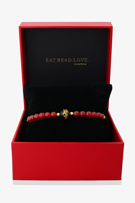 Carnelian and Black Obsidian Lucky Dragon Feng Shui Bracelet REAL Gold - Vitality - Eat.Read.Love.