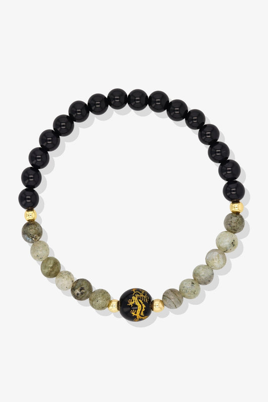 Carnelian and Black Obsidian Lucky Dragon Feng Shui Bracelet REAL Gold - Vitality - Eat.Read.Love.