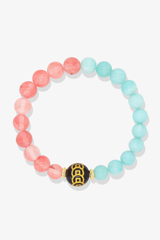 Cherry Quartz and Amazonite Money Coin Bracelet - Attract Confidence - Eat.Read.Love.