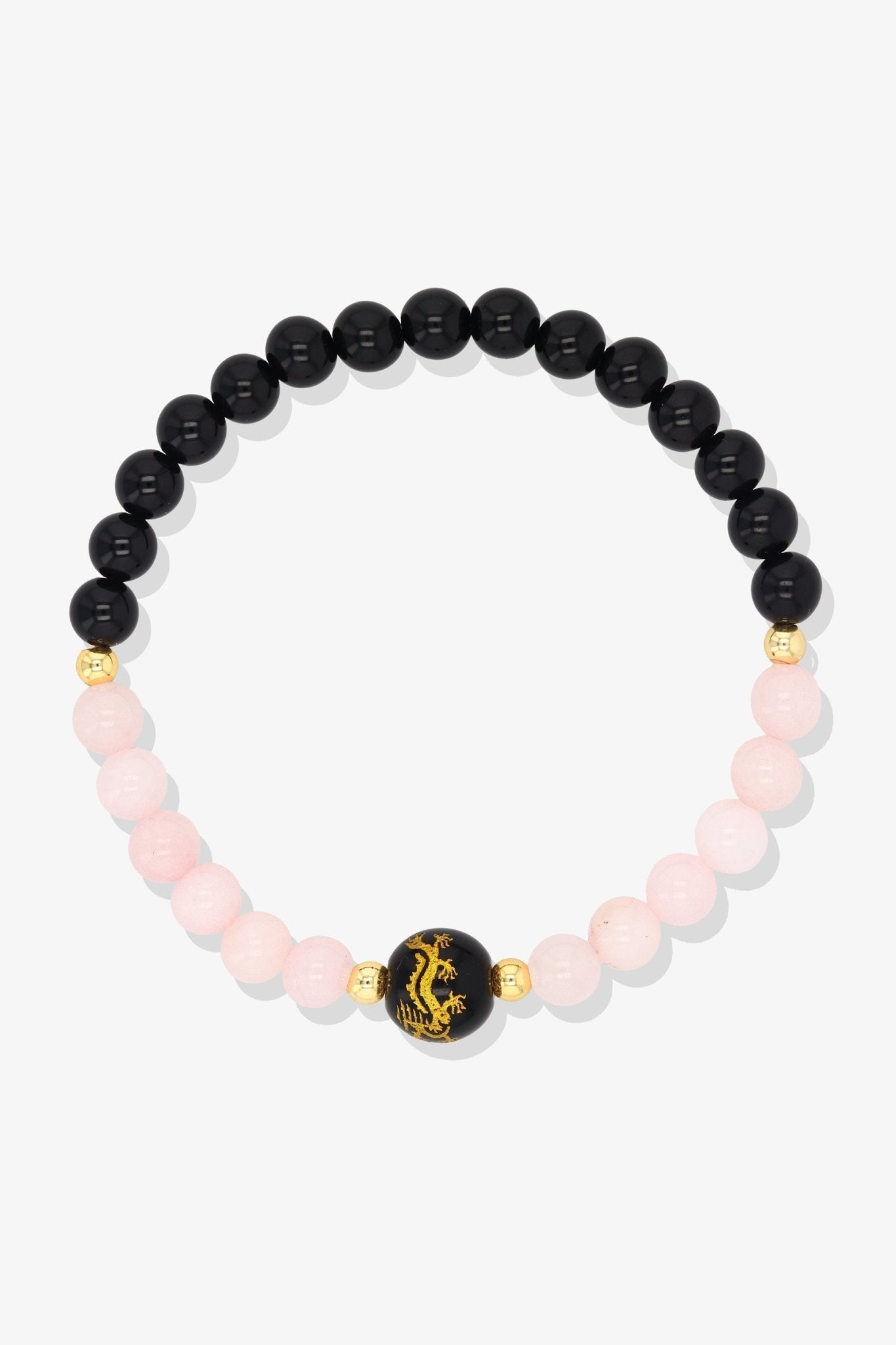 Cherry Quartz and Black Obsidian Lucky Dragon Feng Shui Bracelet REAL Gold - Love - Eat.Read.Love.