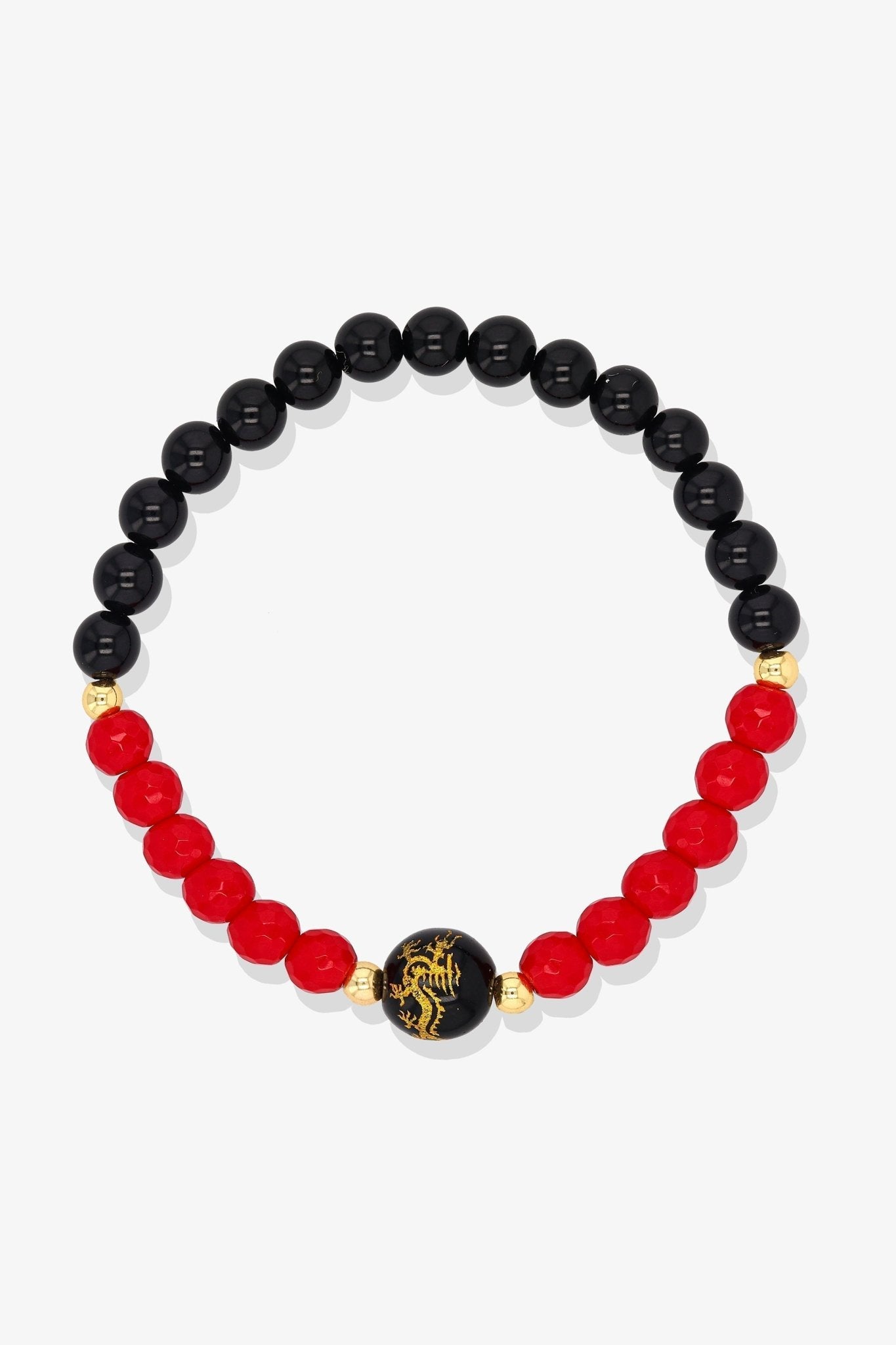 Cherry Quartz and Black Obsidian Lucky Dragon Feng Shui Bracelet REAL Gold - Love - Eat.Read.Love.