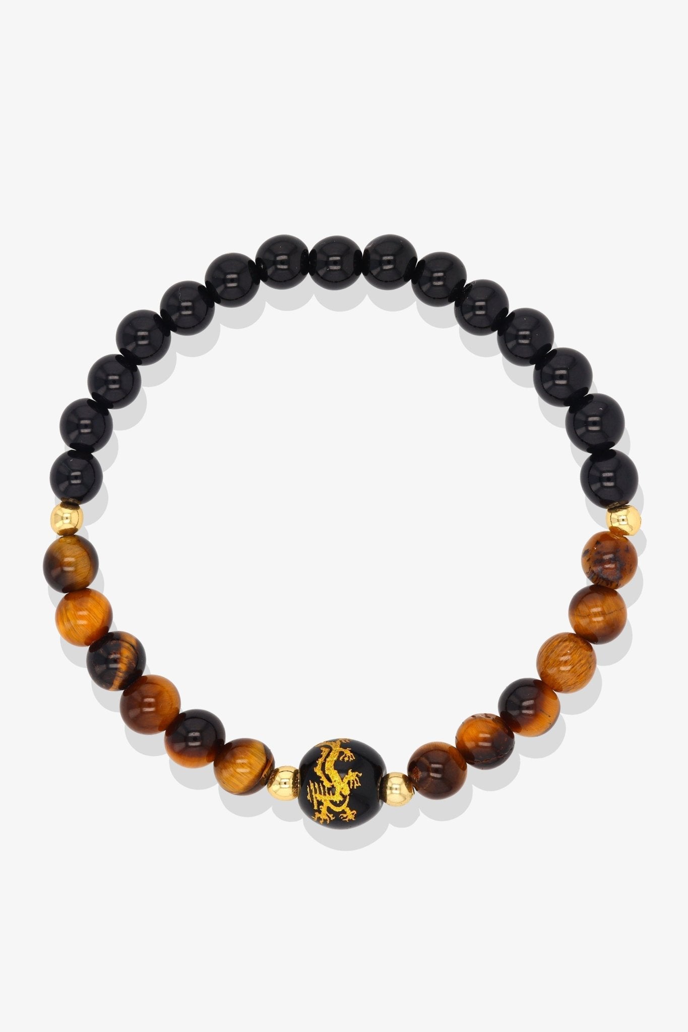 Cherry Quartz and Black Obsidian Lucky Dragon Feng Shui Bracelet REAL Gold - Love - Eat.Read.Love.