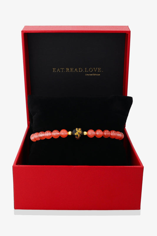 Cherry Quartz and Black Obsidian Lucky Dragon Feng Shui Bracelet REAL Gold - Love - Eat.Read.Love.