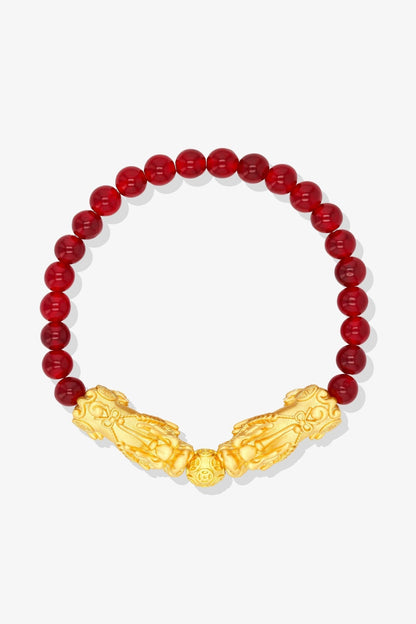 Cherry Quartz Mega Money 18k Gold Vermeil Pixiu Feng Shui Bracelet - Eat.Read.Love.