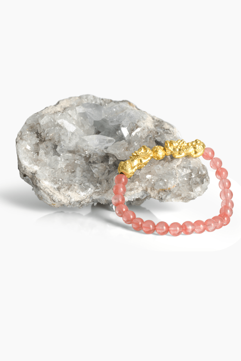 Cherry Quartz Mega Money 18k Gold Vermeil Pixiu Feng Shui Bracelet - Eat.Read.Love.