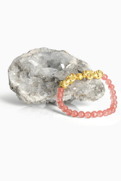 Cherry Quartz Mega Money 18k Gold Vermeil Pixiu Feng Shui Bracelet - Eat.Read.Love.