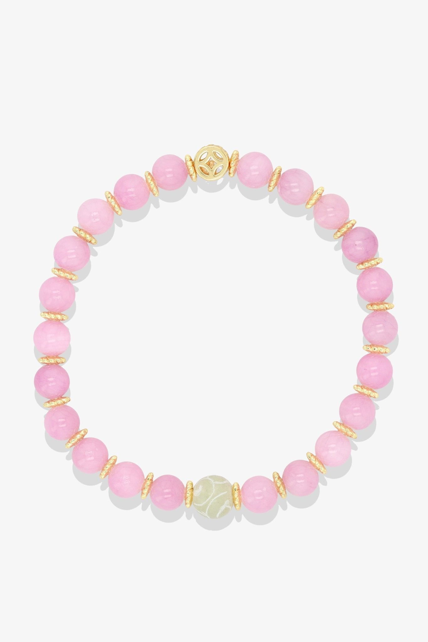 Cherry Quartz with Gold Lucky Coin and White Jade charm Bracelet - Eat.Read.Love.