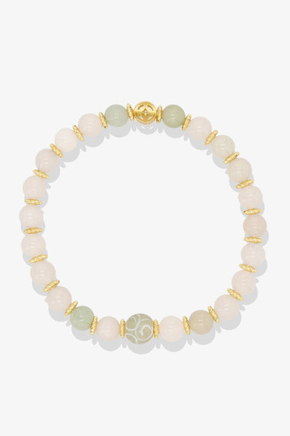 Cherry Quartz with Gold Lucky Coin and White Jade charm Bracelet - Eat.Read.Love.