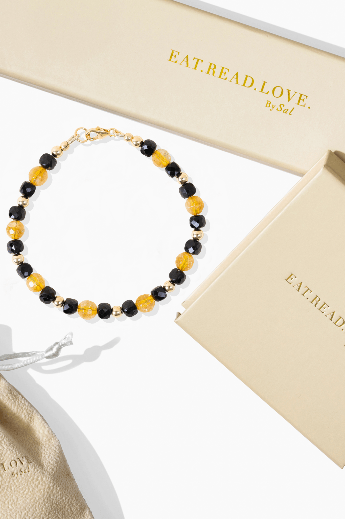 Citrine and Black Spinel Gold Vermeil Bracelet - Protection and Wealth - Eat.Read.Love.