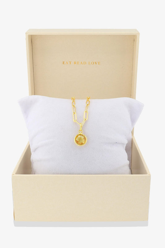 Citrine Bezeled 18k Gold Vermeil Paperclip Necklace - Eat.Read.Love.