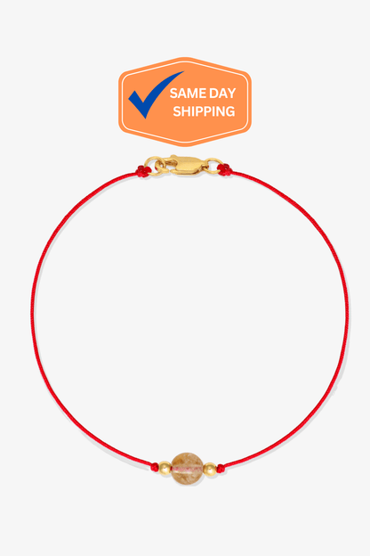 Citrine Red Thread Bracelet With Real Gold - Eat.Read.Love.