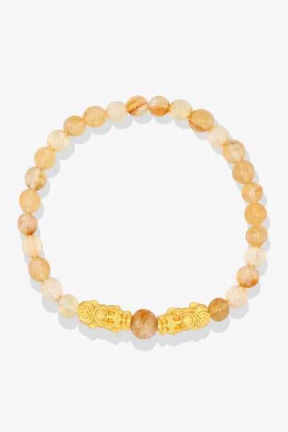 Citrine Richness 18k Gold Vermeil Double Fortune Pixiu Feng Shui Bracelet - Eat.Read.Love.