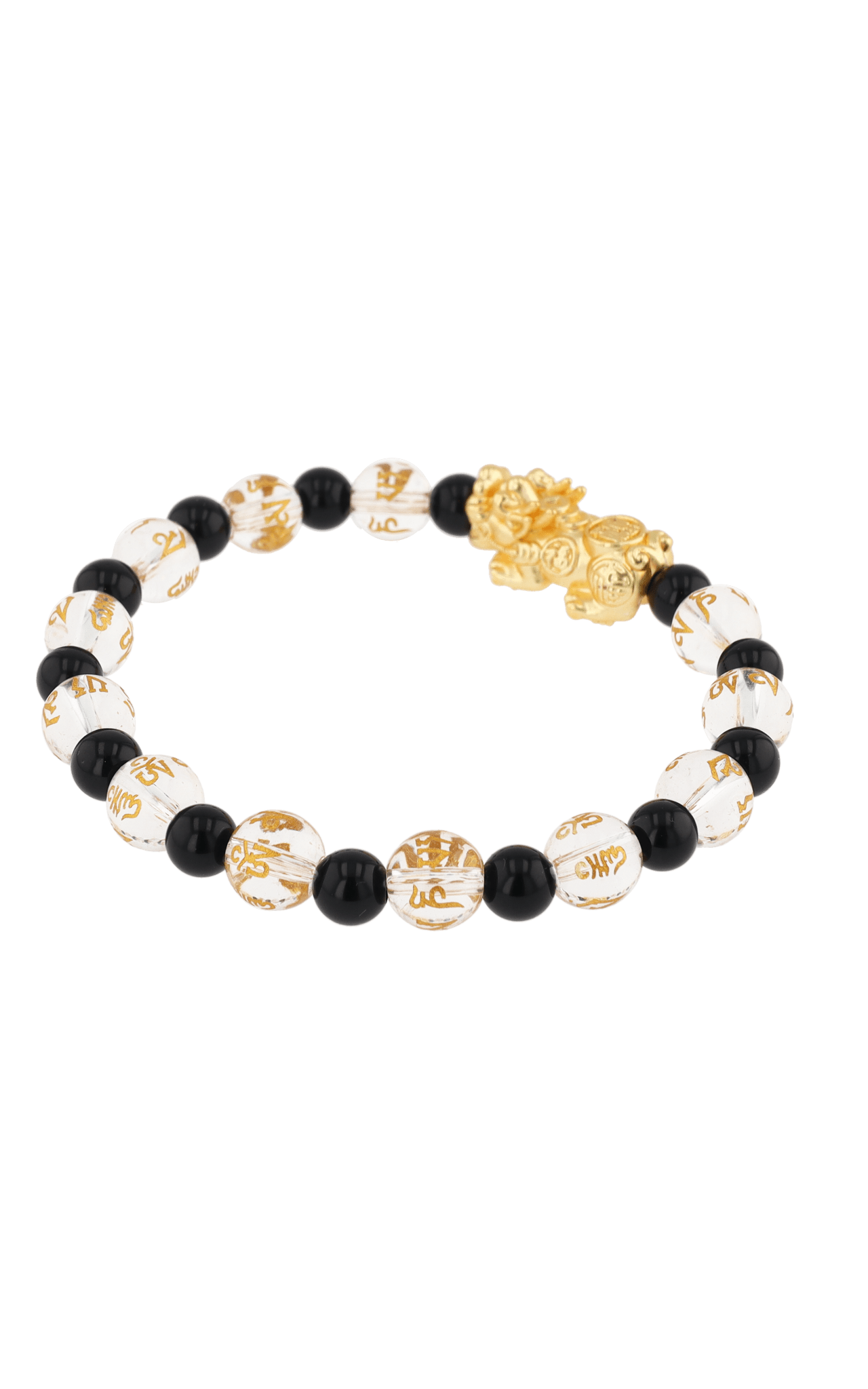 Clear Quartz & Black Obsidian 18k Gold Vermeil Pixiu Feng Shui Bracelet - Eat.Read.Love.