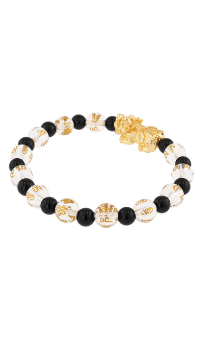 Clear Quartz & Black Obsidian 18k Gold Vermeil Pixiu Feng Shui Bracelet - Eat.Read.Love.