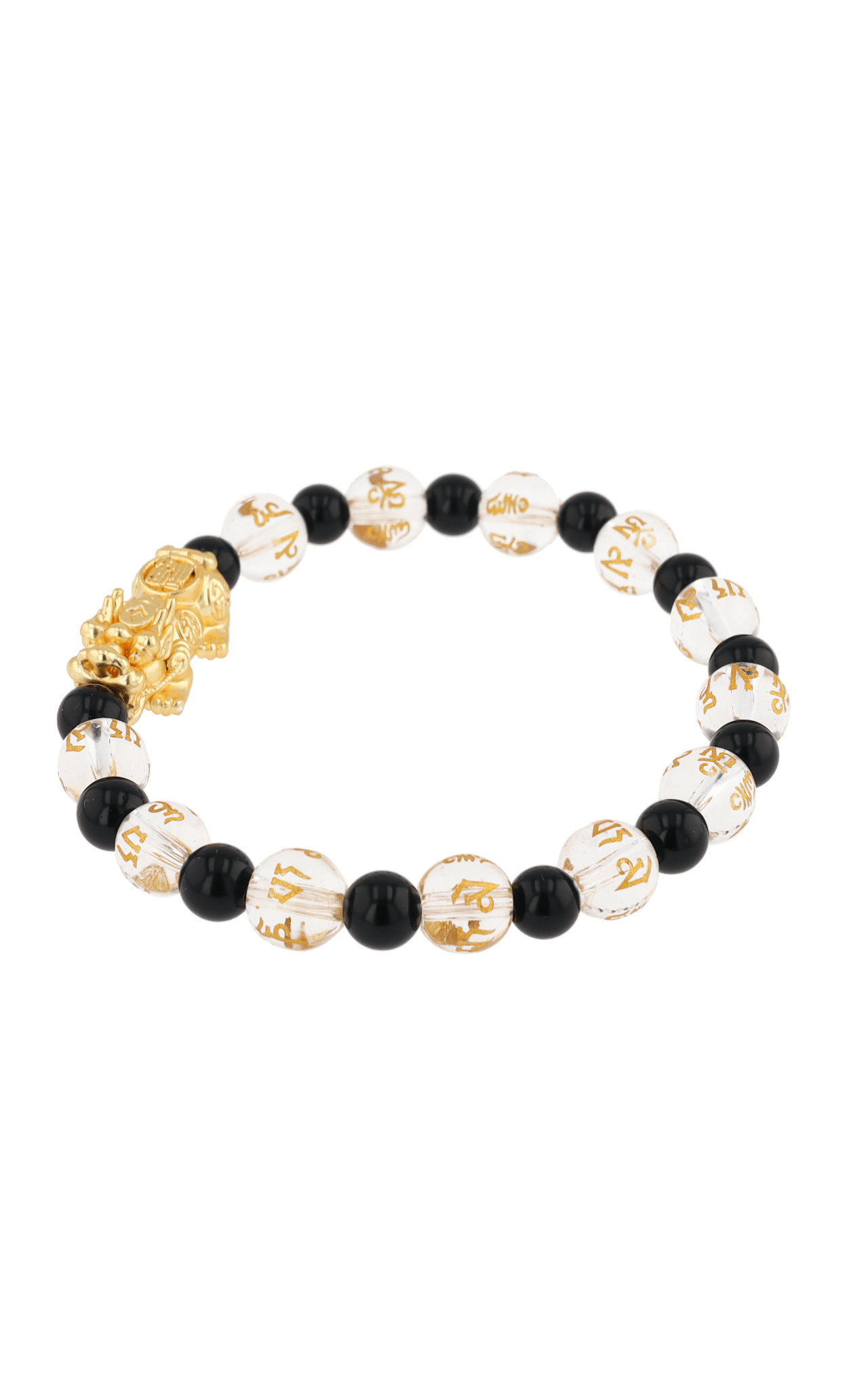 Clear Quartz & Black Obsidian 18k Gold Vermeil Pixiu Feng Shui Bracelet - Eat.Read.Love.